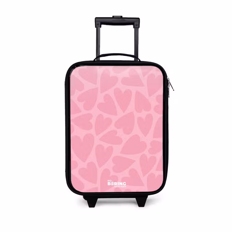 Roze hartjes patroon Kinderkoffer - Zwart klein -3d
