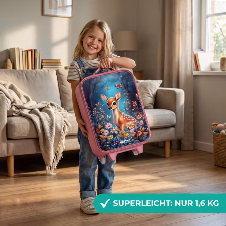 Hertje tussen bloemen in betoverend bos Kinderkoffer - Roze klein -sfeer2_DE