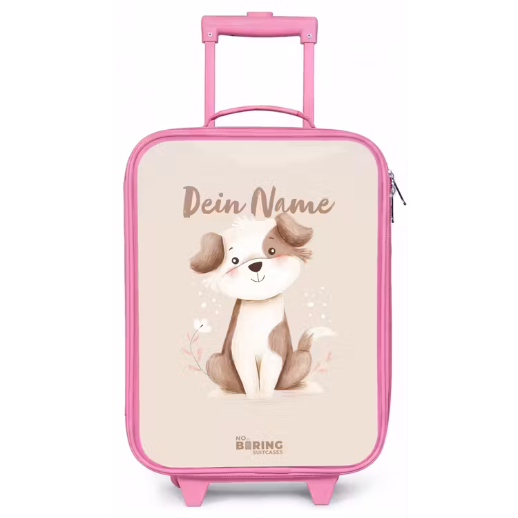 Hond in de kleuren bruin en beige Kinderkoffer - Roze klein -zz3dotto