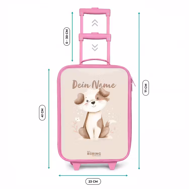 Hond in de kleuren bruin en beige Kinderkoffer - Roze klein -productfoto_formaten