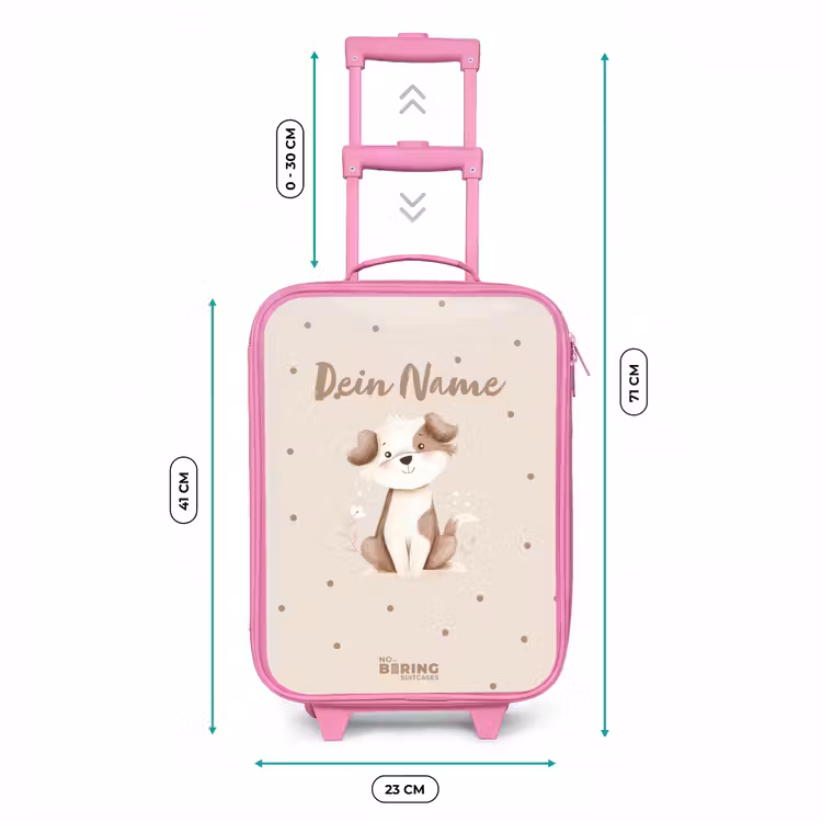 Honden pup omringd door bruine stippen Kinderkoffer - Roze klein -productfoto_formaten