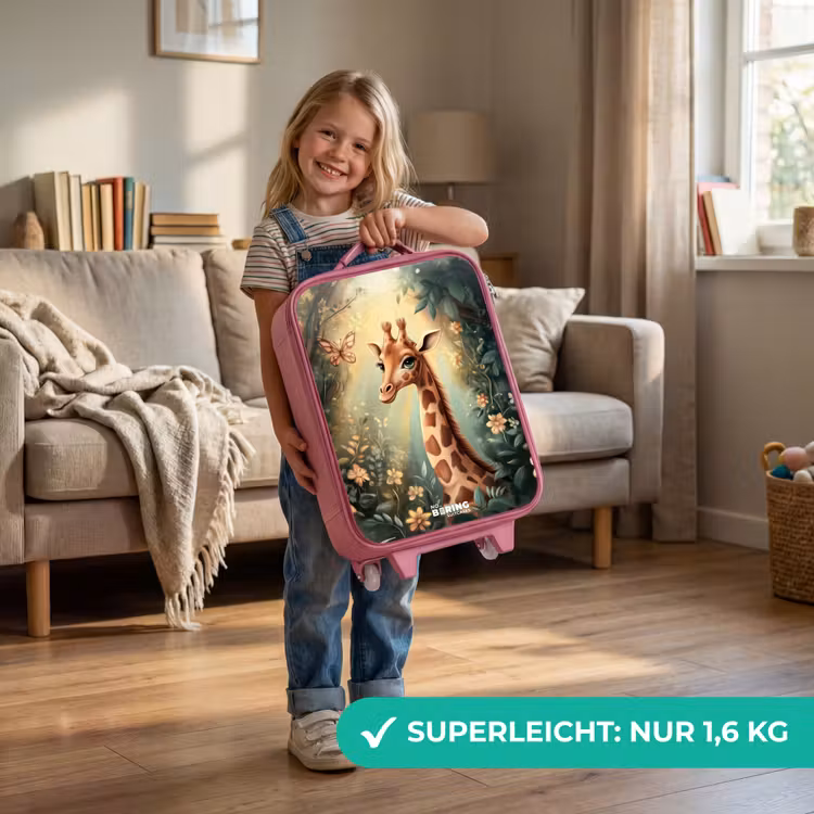 Jonge giraf tussen bloemen in zonnig woud Kinderkoffer - Roze klein -sfeer2_DE