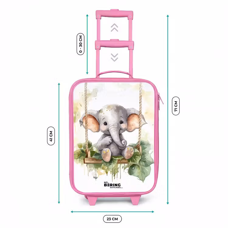 Jong olifantje op een schommel waterverf tekening Kinderkoffer - Roze klein -productfoto_formaten