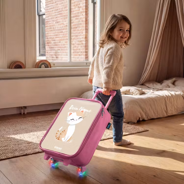 Kitten in de kleuren beige en wit Kinderkoffer - Roze klein -sfeer1