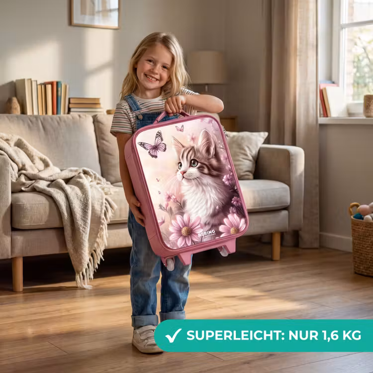 Kat - Paars - Vlinders - Bloemen Kinderkoffer - Roze klein -sfeer2_DE