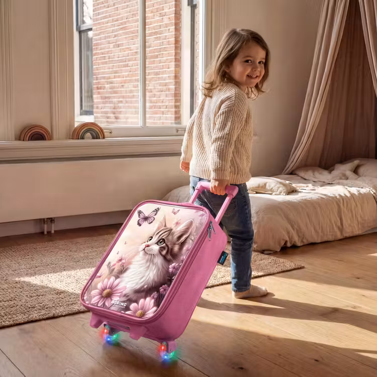 Kat - Paars - Vlinders - Bloemen Kinderkoffer - Roze klein -sfeer1