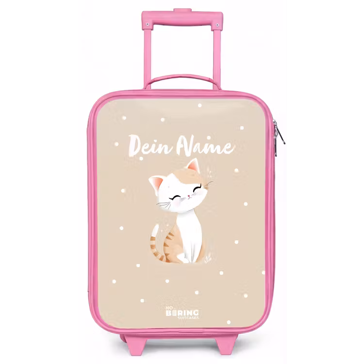Kat omringd door beige stippen Kinderkoffer - Roze klein -zz3dotto
