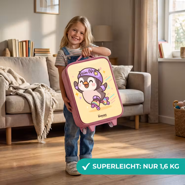 Kawai - Pinguin - Rolschaatsen Kinderkoffer - Roze klein -sfeer2_DE