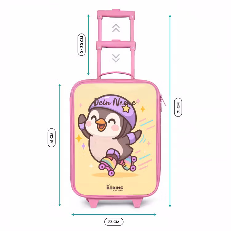 Kawai - Pinguin - Rolschaatsen Kinderkoffer - Roze klein -productfoto_formaten