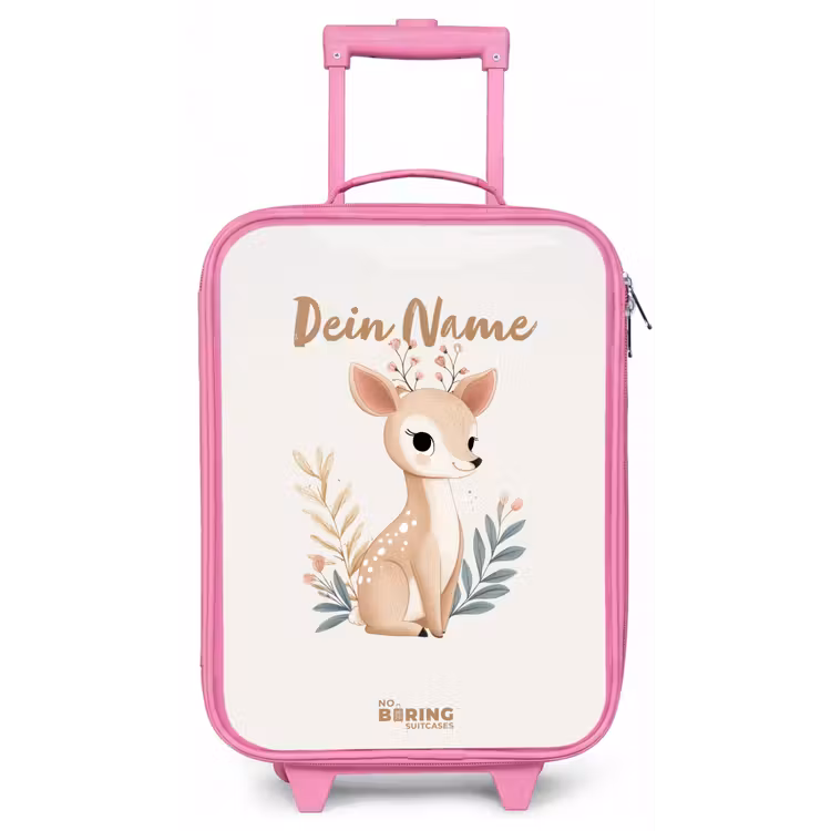 Hertje omringd door planten in beige tinten Kinderkoffer - Roze klein -zz3dotto
