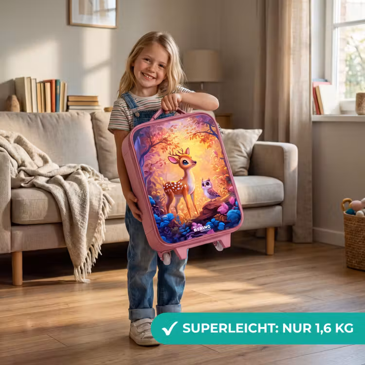 Hertje en uil in een roze sprookjesbos Kinderkoffer - Roze klein -sfeer2_DE