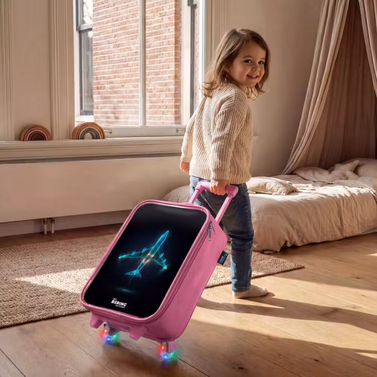 Lichtgevend vliegtuig Kinderkoffer - Roze klein -sfeer1
