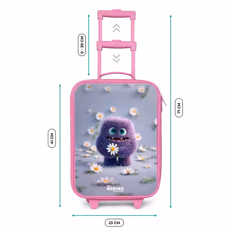 Paars Pluizig Vriendje met Madelief Kinderkoffer - Roze klein -productfoto_formaten