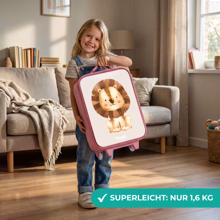 Leeuw illustratie met beige achtergrond Kinderkoffer - Roze klein -sfeer2_DE