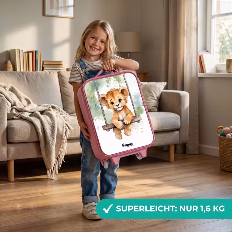 Leeuwenwelpje met schommel illustratie Kinderkoffer - Roze klein -sfeer2_DE