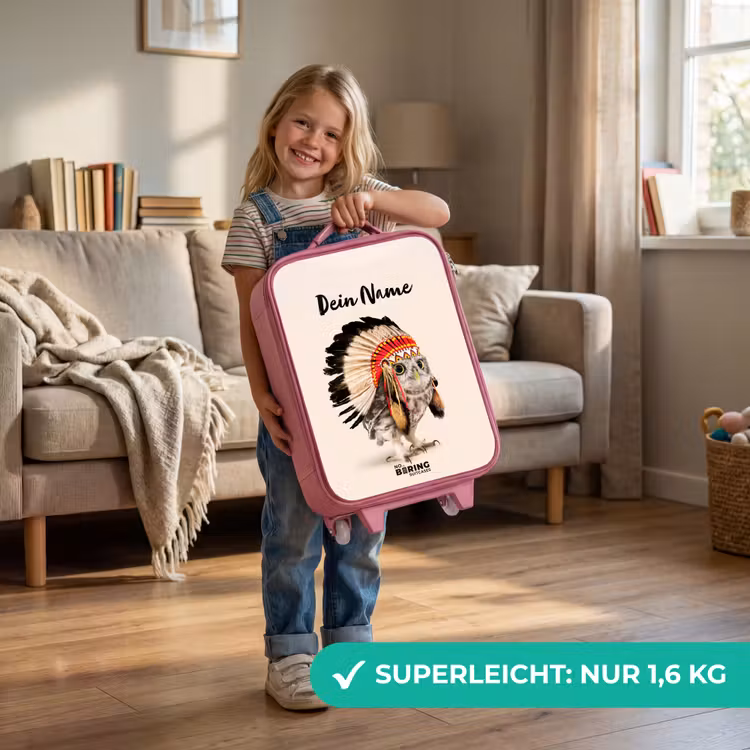 Uil als Indiaan Kinderkoffer - Roze klein -sfeer2_DE