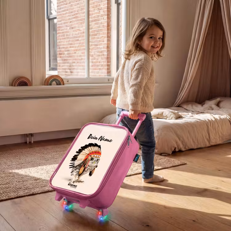Uil als Indiaan Kinderkoffer - Roze klein -sfeer1