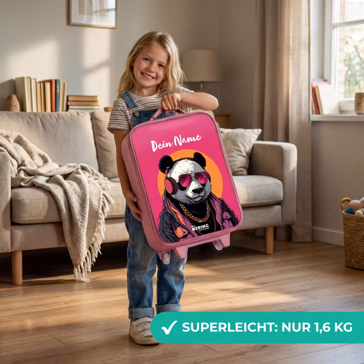 Panda met Koptelefoon, Zonnebril en Gouden Ketting Kinderkoffer - Roze klein -sfeer2_DE