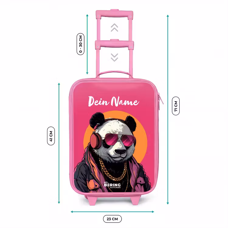 Panda met Koptelefoon, Zonnebril en Gouden Ketting Kinderkoffer - Roze klein -productfoto_formaten