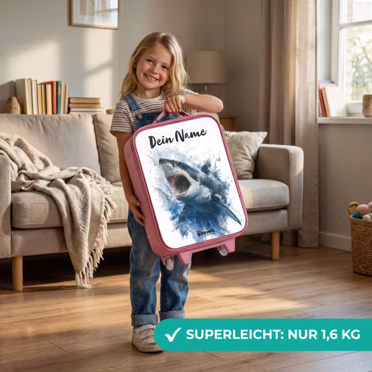 Aanvallende haai in waterverf Kinderkoffer - Roze klein -sfeer2_DE