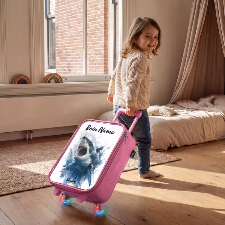 Aanvallende haai in waterverf Kinderkoffer - Roze klein -sfeer1