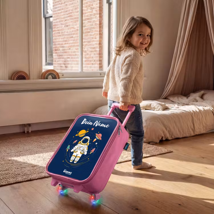 Astronaut - Planeet - Sterren - Raket Kinderkoffer - Roze klein -sfeer1