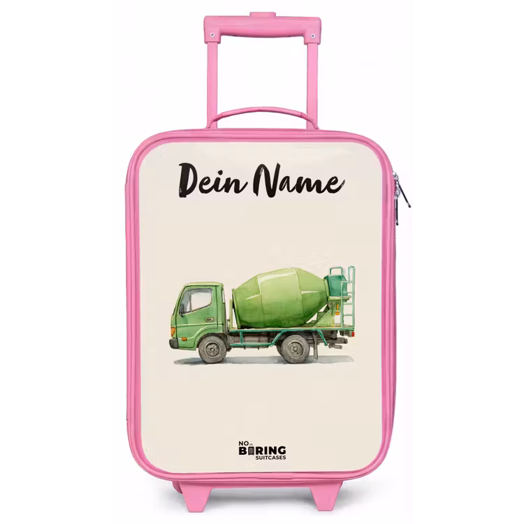Betonmixer - Getekend - Groen Kinderkoffer - Roze klein -zz3dotto