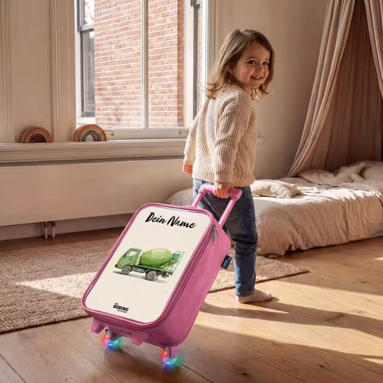 Betonmixer - Getekend - Groen Kinderkoffer - Roze klein -sfeer1