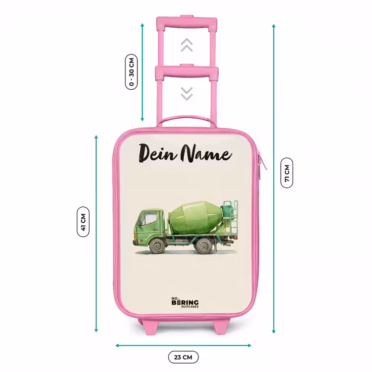 Betonmixer - Getekend - Groen Kinderkoffer - Roze klein -productfoto_formaten
