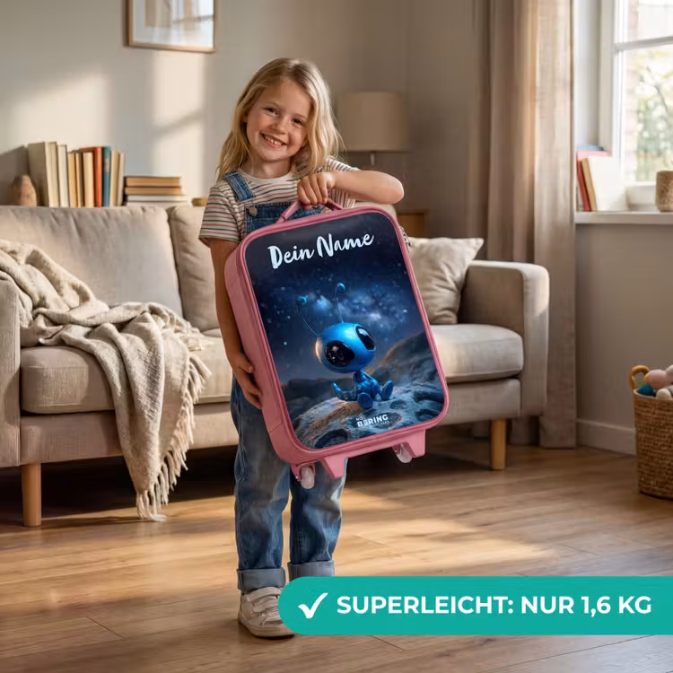 Blauw buitenaards wezentje onder sterrenhemel Kinderkoffer - Roze klein -sfeer2_DE