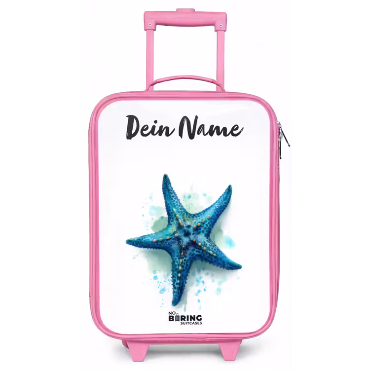 Blauwe Zeester op Witte Achtergrond Kinderkoffer - Roze klein -zz3dotto