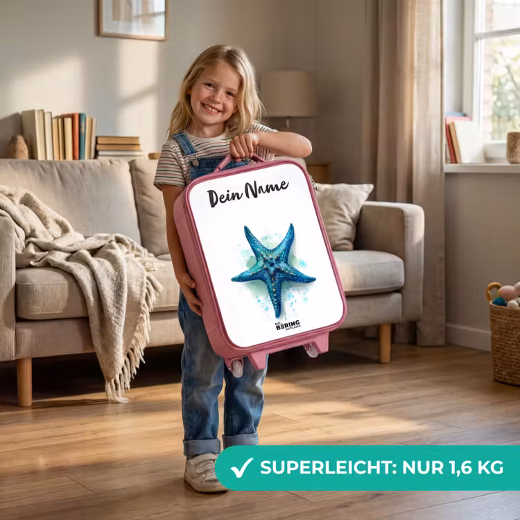 Blauwe Zeester op Witte Achtergrond Kinderkoffer - Roze klein -sfeer2_DE