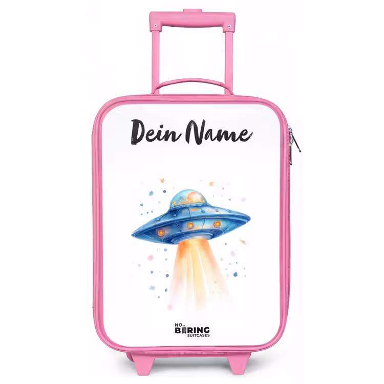 Blauw ruimteschip met lichtstraal Kinderkoffer - Roze klein -zz3dotto