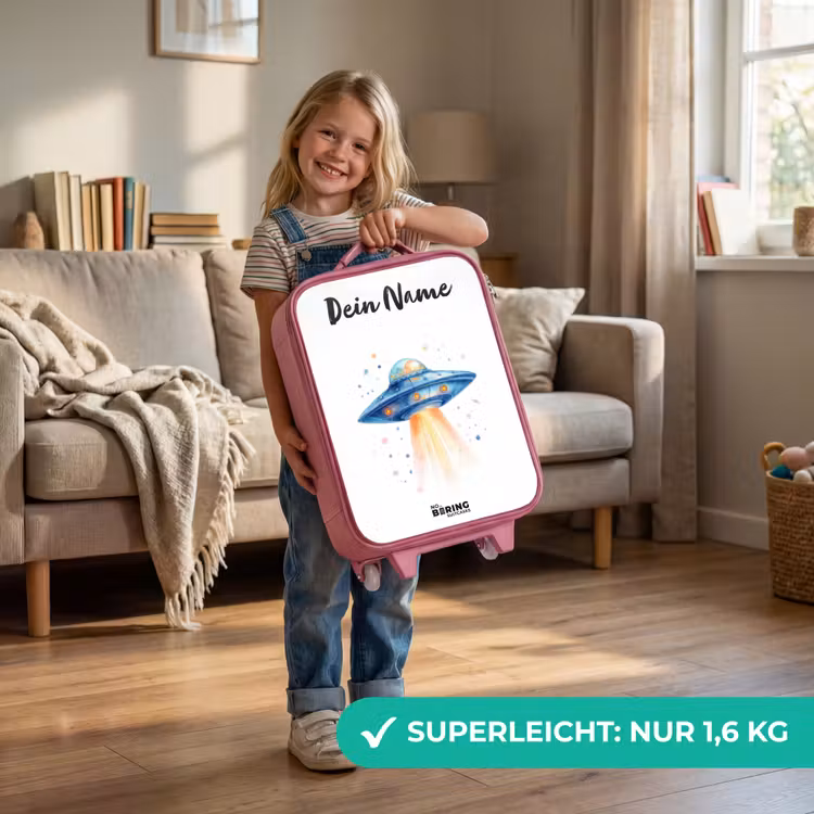 Blauw ruimteschip met lichtstraal Kinderkoffer - Roze klein -sfeer2_DE