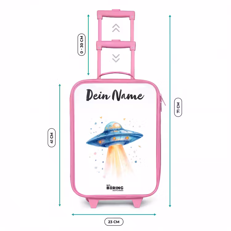 Blauw ruimteschip met lichtstraal Kinderkoffer - Roze klein -productfoto_formaten