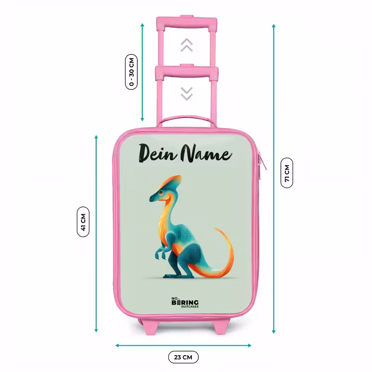Dino - Blauw - Dier Kinderkoffer - Roze klein -productfoto_formaten