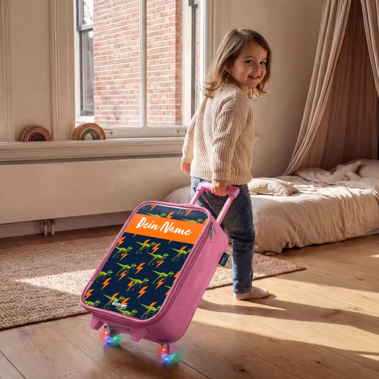 Dinos - Bliksem - Dieren - Blauw Kinderkoffer - Roze klein -sfeer1