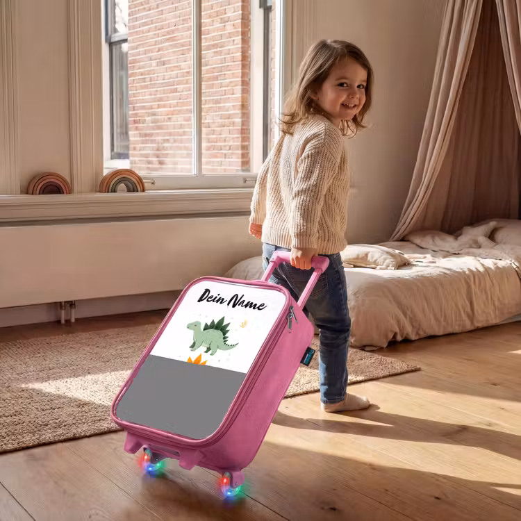Dinos - Dieren - Groen - Oranje Kinderkoffer - Roze klein -sfeer1
