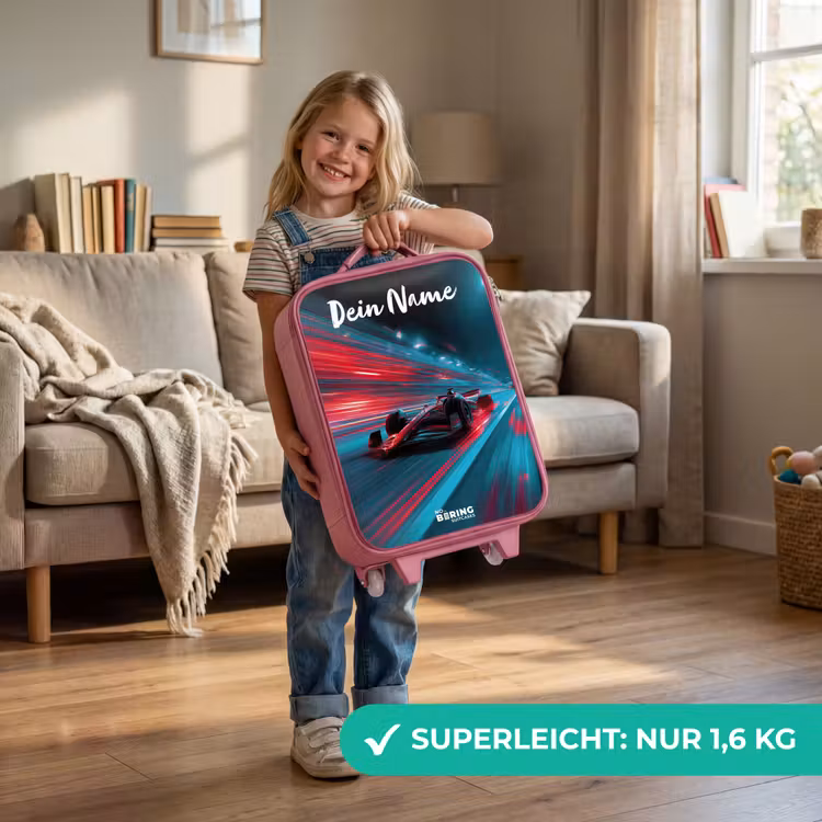 Formule 1 - Raceauto - Rood - Neonverlichting Kinderkoffer - Roze klein -sfeer2_DE