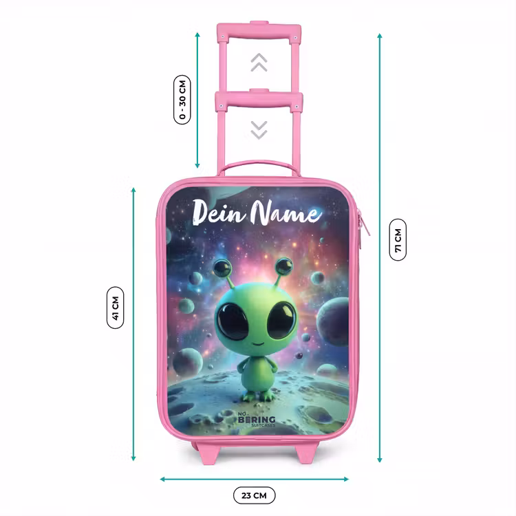 Groen buitenaards wezentje op maanlandschap Kinderkoffer - Roze klein -productfoto_formaten