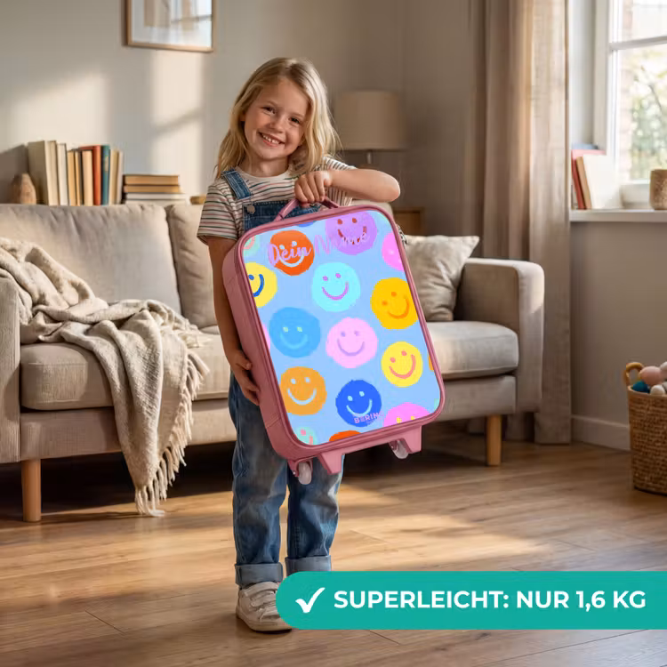Vrolijk patroon van smileys Kinderkoffer - Roze klein -sfeer2_DE