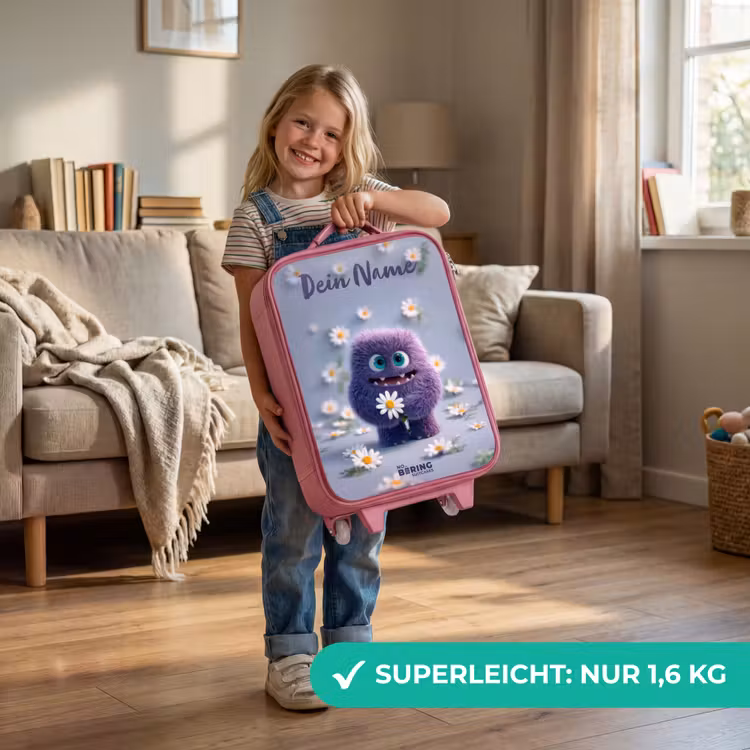 Paars Pluizig Vriendje met Madelief Kinderkoffer - Roze klein -sfeer2_DE