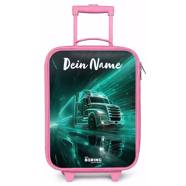 Vrachtwagen - Stad - Groen - Neon Kinderkoffer - Roze klein -zz3dotto