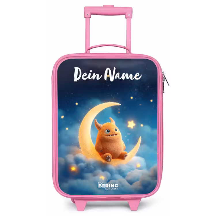 Oranje monster op maansikkel Kinderkoffer - Roze klein -zz3dotto