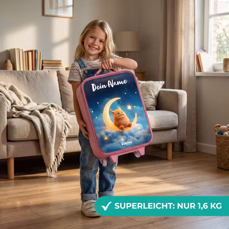 Oranje monster op maansikkel Kinderkoffer - Roze klein -sfeer2_DE