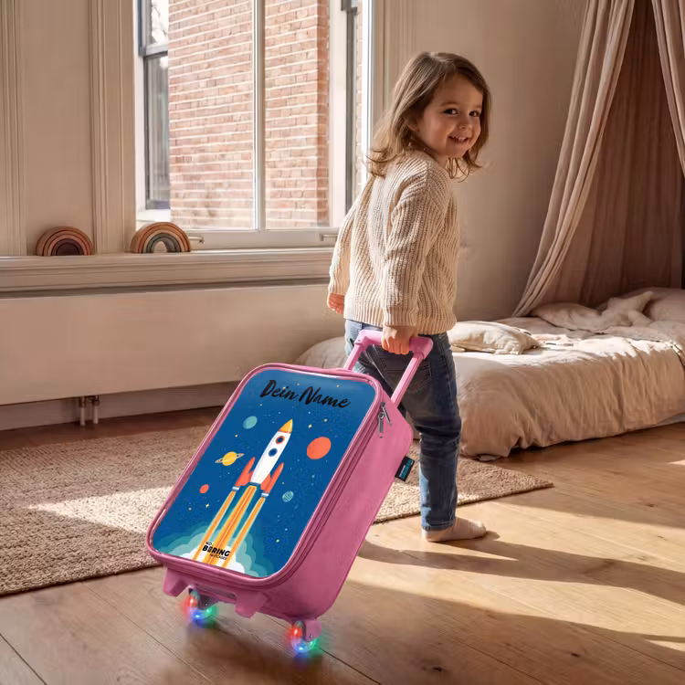 Raket - Planeet - Sterren - Veelkleurig Kinderkoffer - Roze klein -sfeer1