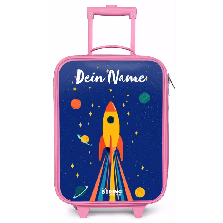 Raket - Sterren - Planeet - Ruimte Kinderkoffer - Roze klein -zz3dotto
