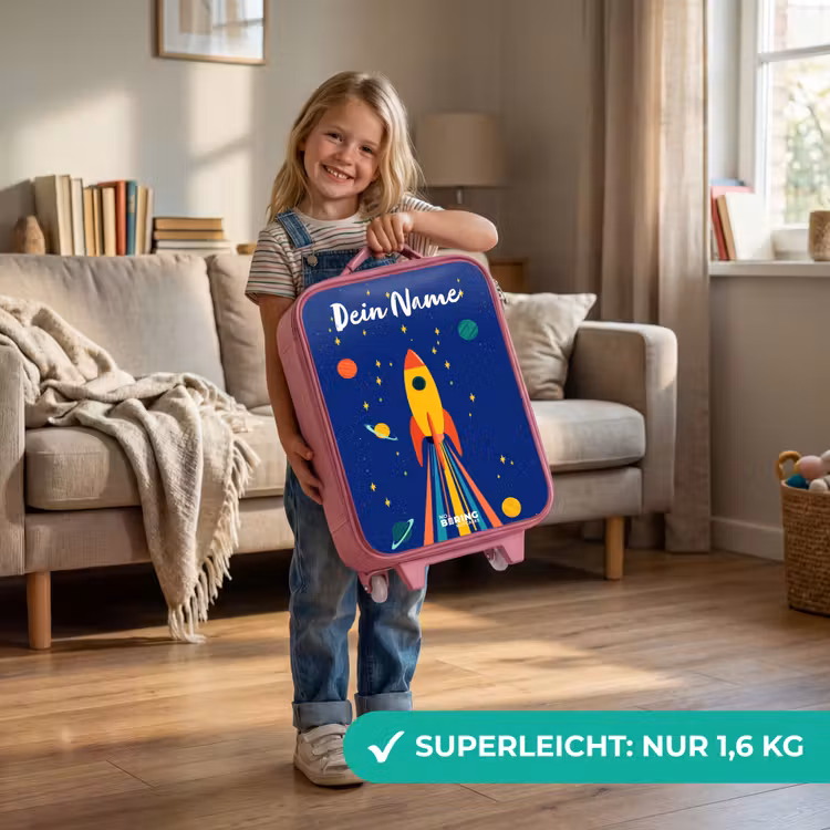 Raket - Sterren - Planeet - Ruimte Kinderkoffer - Roze klein -sfeer2_DE