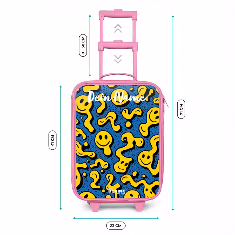 Smiley - Geel - Blauw Kinderkoffer - Roze klein -productfoto_formaten