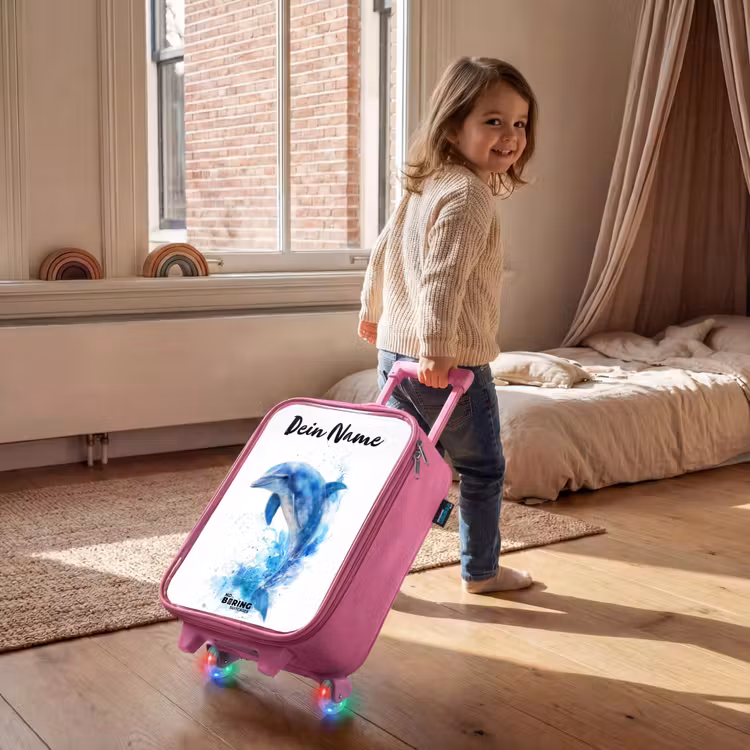 Springende blauwe dolfijn Kinderkoffer - Roze klein -sfeer1